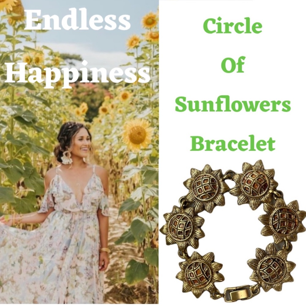 Sunflower Infinity Bracelet Boho Cottage Core Floral Eternity Endless Happiness